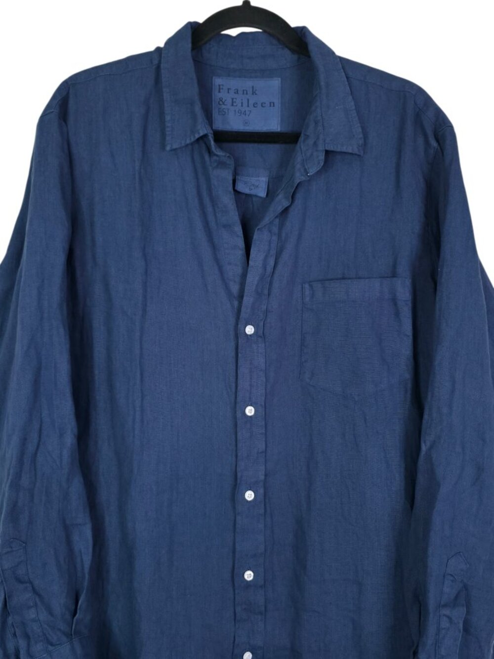 Frank & Eileen Rory Dress Navy Blue Washed Linen Maxi Shirtdress Size XL - Picture 5 of 10